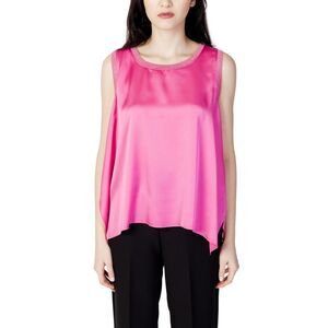 Hanny Deep Sleeveless Satin Top with Sparkle Trim Women Pink Blouses